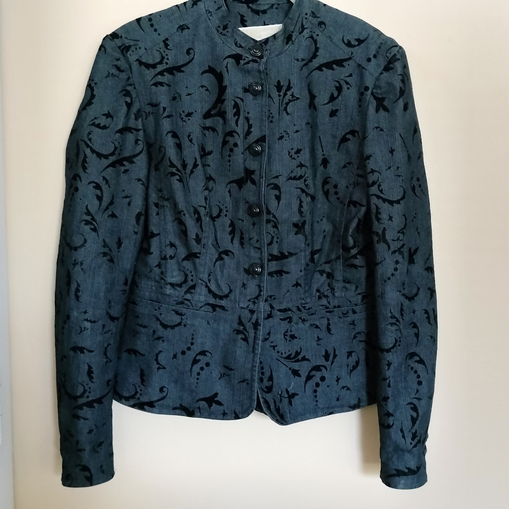 Michael Kors denim chambray burnout velvet black jacket blazer 4 Office